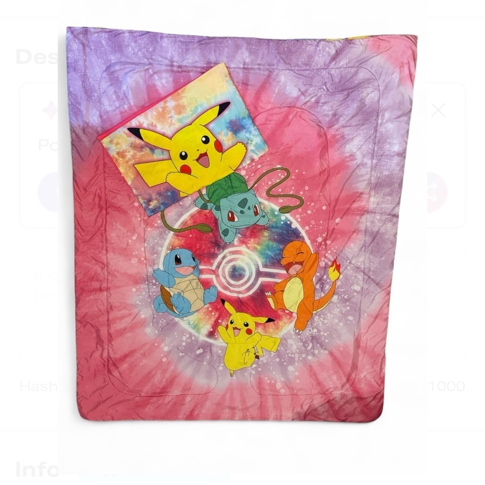Pokémon Twin Comforter Reversible Tie Dye Pikachu Charmander Bulbasaur READ - Picture 1 of 4